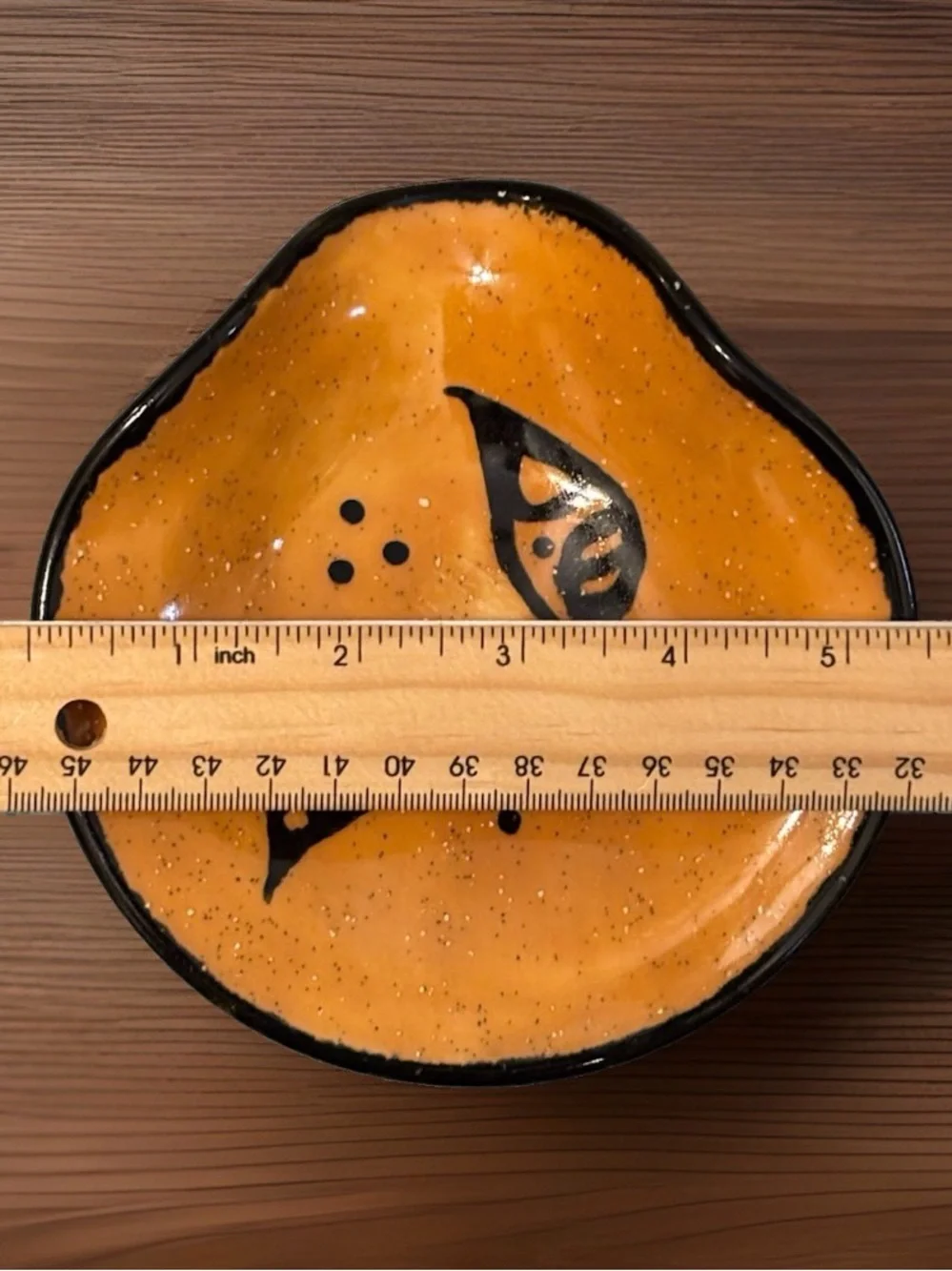 Vintage Studio Pottery Spoon Rest Orange Black Abstract Leaf MCM Handmade